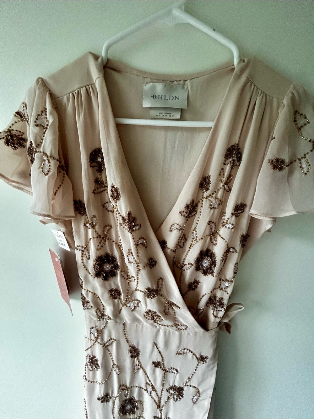 BHLDN Blush Pink Beaded wrap dress Anthropologie - Picture 7 of 12